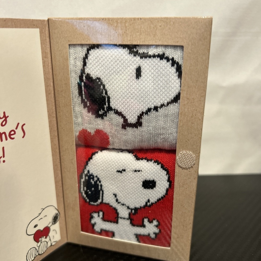 2 Prs You Are So Loved Peanuts Snoopy Mid Crews Socks Shoe Sz 4-10 Gray Red